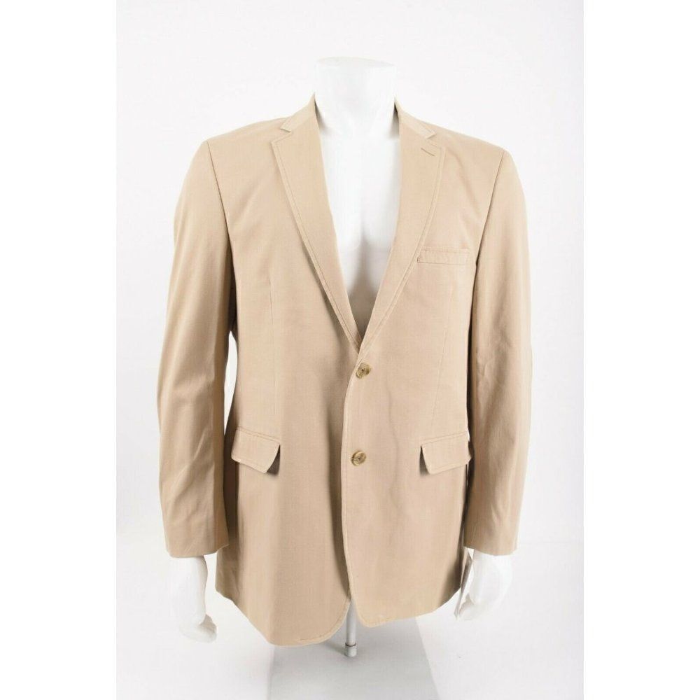 Crown & Ivy Mens Suit Jacket Blazer Sport Coat L Beige Khaki Cotton NWT